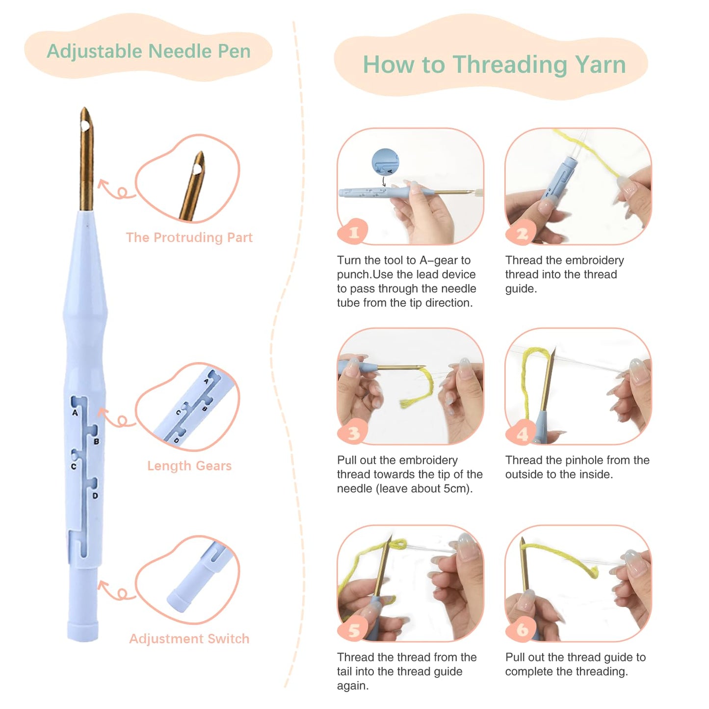 SDOYUNO Punch Needle Kit with Frame for Adults Beginners Kits 9.84 x 9.84 Inch Embroidery Starter Kits Punch Needle Kit with Flowers Pattern, Threader, Yarns, Rug Punch, DIY Craft Kits (Orange)