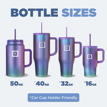 IRON °FLASK Co-Pilot Insulated Mug w/Straw & Flip Cap Lids - Cup Holder Bottle for Hot, Cold Drink - Leak-Proof - Water, Coffee Portable Travel Mug - Aurora, 32 Oz