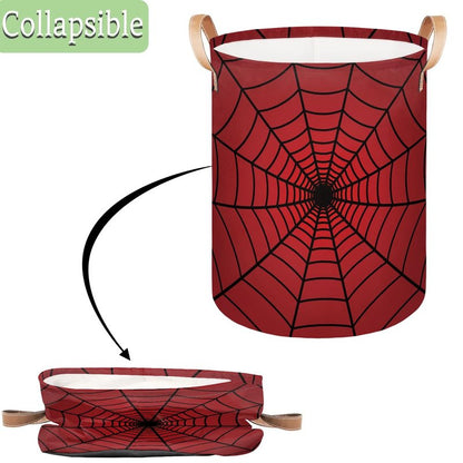 Red Spider Web Laundry Hamper Basket for Boys 18" Collapsible Polyester Sturdy & Lightweight Clothes Storage Bin with Handles for Kids Room Bedroom Bathroom Living