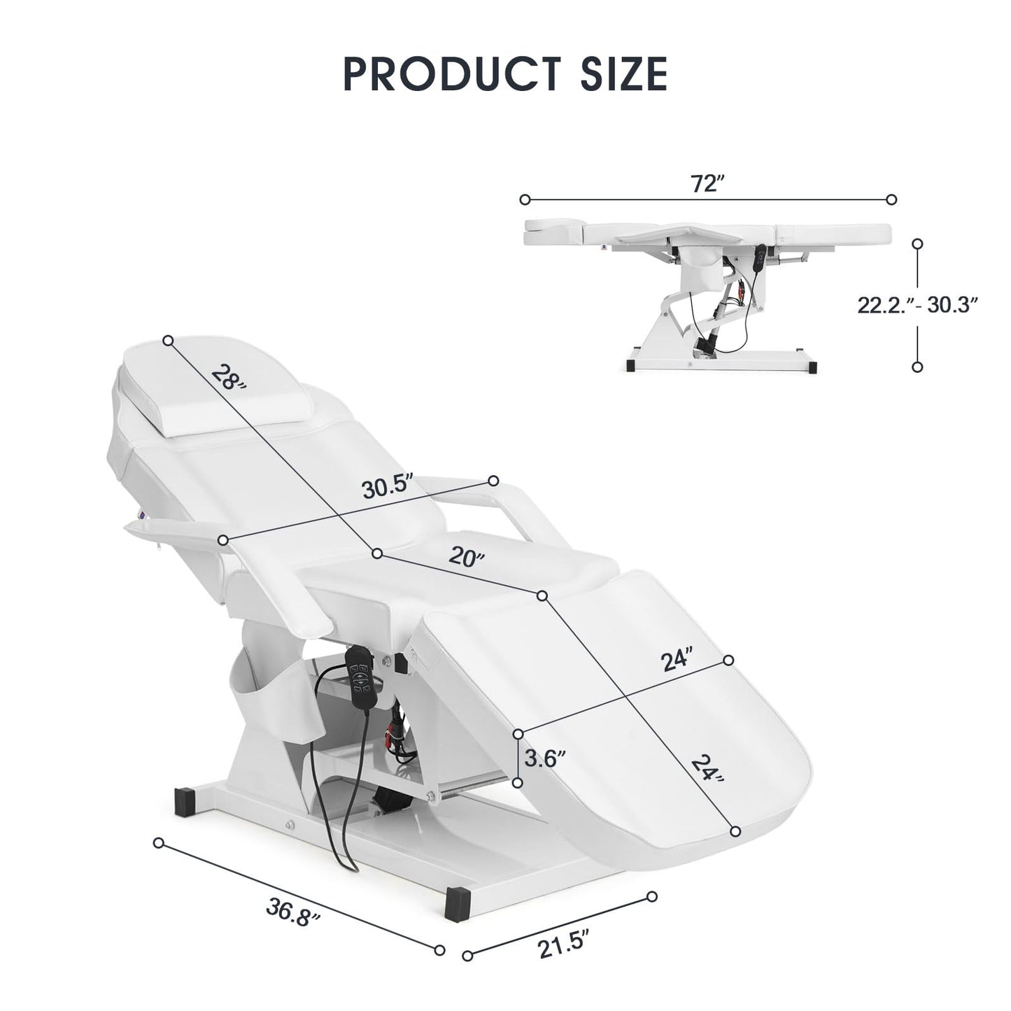 Artist hand Facial Bed for Esthetician MassageTable Beauty Bed Medical Aesthetic Tattoo Procedure Bed with 3 Motor Electrical Adjustments,White