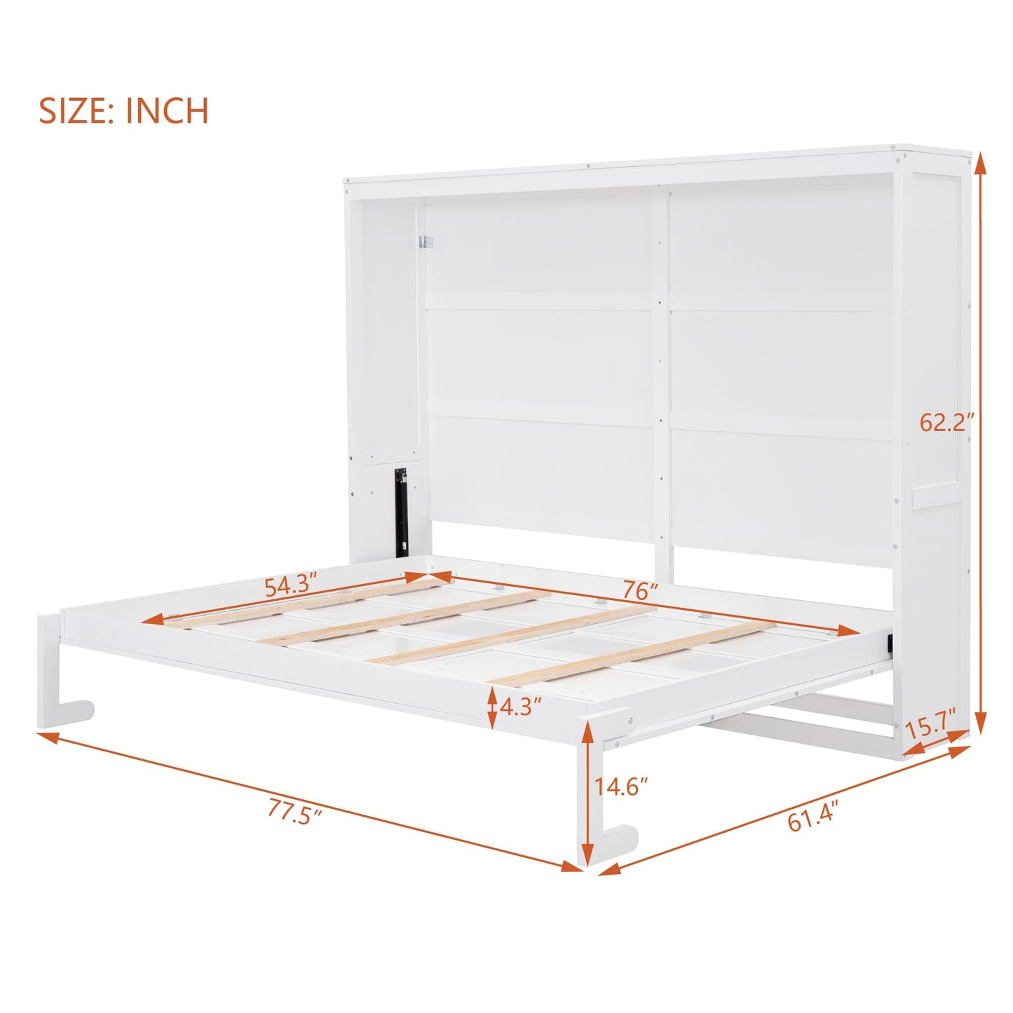 Ball & Cast Murphy Bed Full Size,Farmhouse Murphy Cabinet with Storage Shelf,Wood Hidden Wall Bed,Foldable Platform Bed,Space-Saving,No Box Spring Needed,White