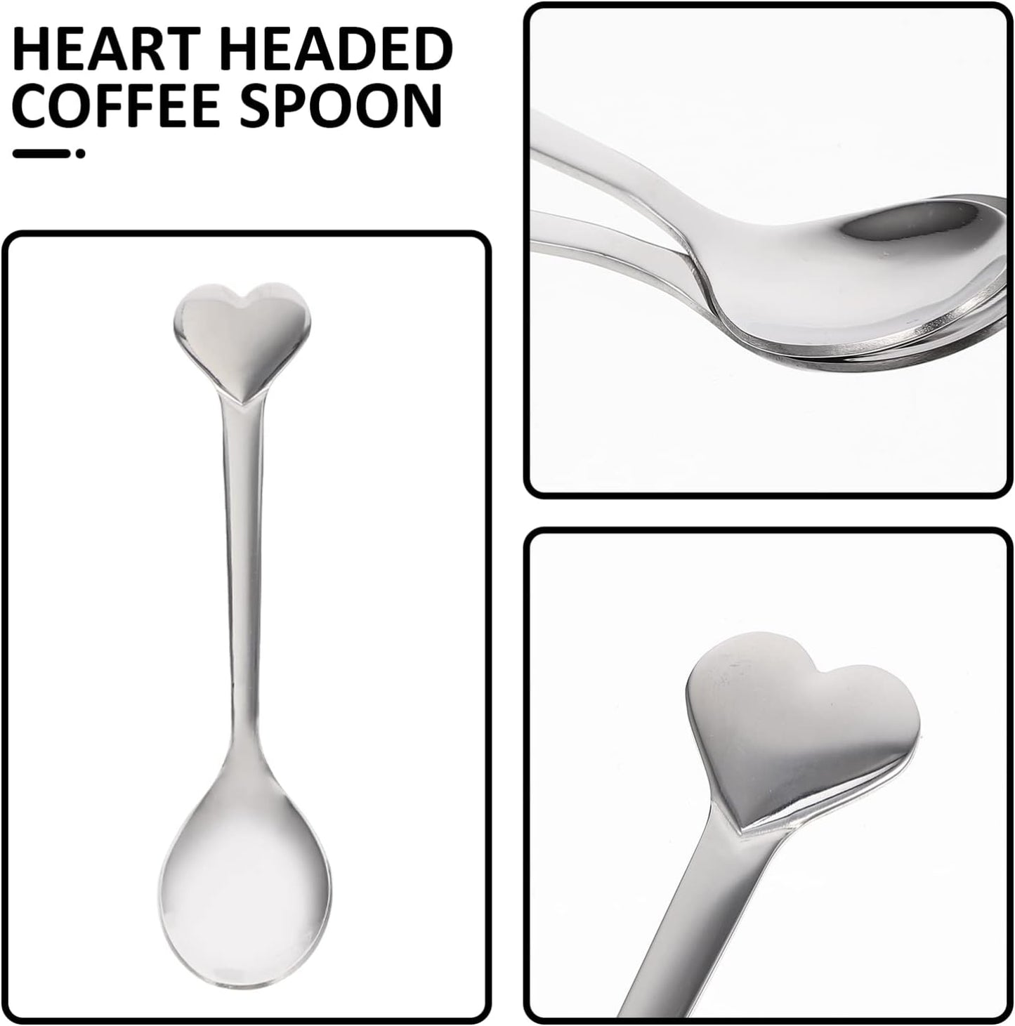 12pcs Silverware Coffee Spoon Set, Heart Shaped Stainless Steel Dessert Spoons for Ice Cream, Tea, Valentines Day