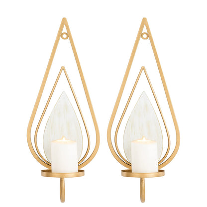 ZOOYOO Gold Wall Sconce Candle Holders Set of 2 - Metal Raindrop Hanging Iron Candle Sconces for Home Decor, Bedroom, Living Room (Gold, Modern)