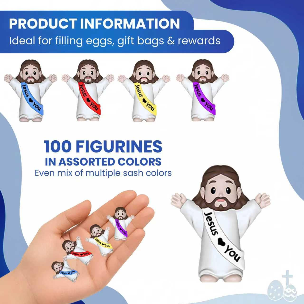 NOIENSI Jesus Loves You Figures 100 Pack – Multicolor Mini Jesus Figurines in Bulk, Little Jesus Figures for Easter, Church, and Religious Celebrations (Hand up)
