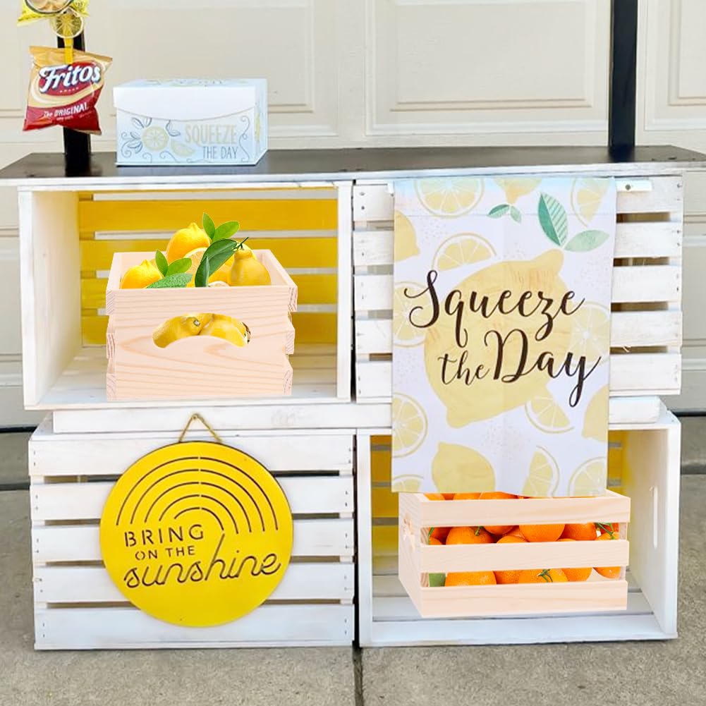GRETJOB Wooden Crates with Handles, 4 Set Rustic Wooden Crates for Display, Small Wood Crates Box for for Kitchen, Office, Bedroom, Closet, Rustic Country Decor