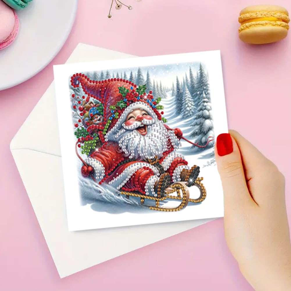 LAKEQUILL 6 PCS Christmas Diamond Art Painting Cards Kit with Envelopes DIY Greeting Card Making Craft for Adults Snowman & Santa Design |Holiday Birthday Gift Idea