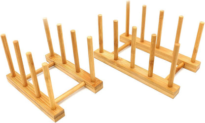 2 Pcs Household Kitchen Natural Bamboo Drain Dish Rack, Multifunctional Cup and Book Storage Rack, 8"(L) x 4.5"(W) x
