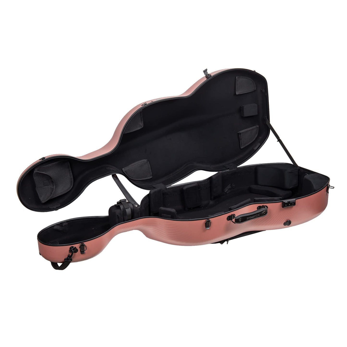 Crossrock 4/4 Cello Case with Wheels – Matte Rose Gold Poly Carbon Shell, Black Velvet Interior, Ergonomic Handles, Music Pouch – Everyday Protection Series