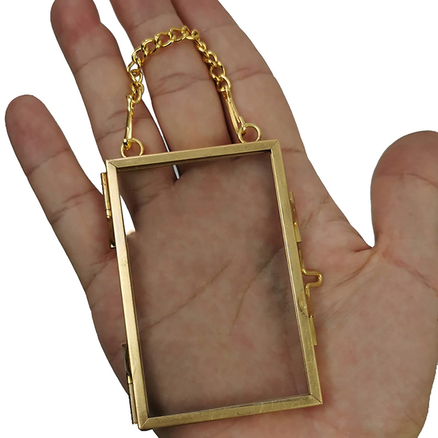 Emivery 4Pcs Mini Metal Picture Frame Antique Gold Floating Glass Picture Frame Small Vintage Artwork Hanging Picture Display Frame with Chain for Family Tree Mini Photo 2 X 3 Inch