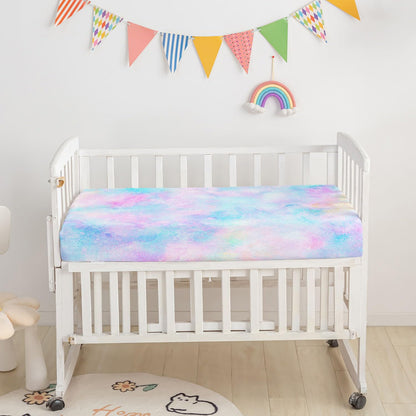Datura Home Crib Bedding Set, 3-Piece Nursery Crib Bundle with Comforter, Crib Sheet & Skirt, Watercolor Butterfly Printed Bedding for Baby Boys & Girls (Butterfly Purple)