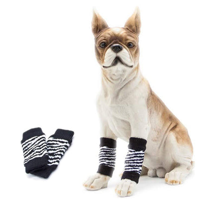 ROZKITCH 4PCS Dog Elbow Protector, Cheetah Leg Warmer Elbow Wrap, Leg Sleeve to Stop Licking, Pet Elastic Knitted Breathable Protective Socks for Chihuahua, Yorkshire Terrier Black M