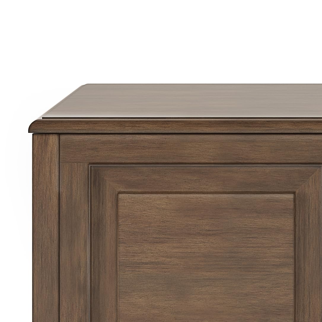 SIMPLIHOME Connaught Storage Bench - 51 inch Wide Solid Wood Trunk Bench in Natural Aged Brown, Traditional Bench for Entryway with Lift-Up Lid and 3 Hidden Compartments