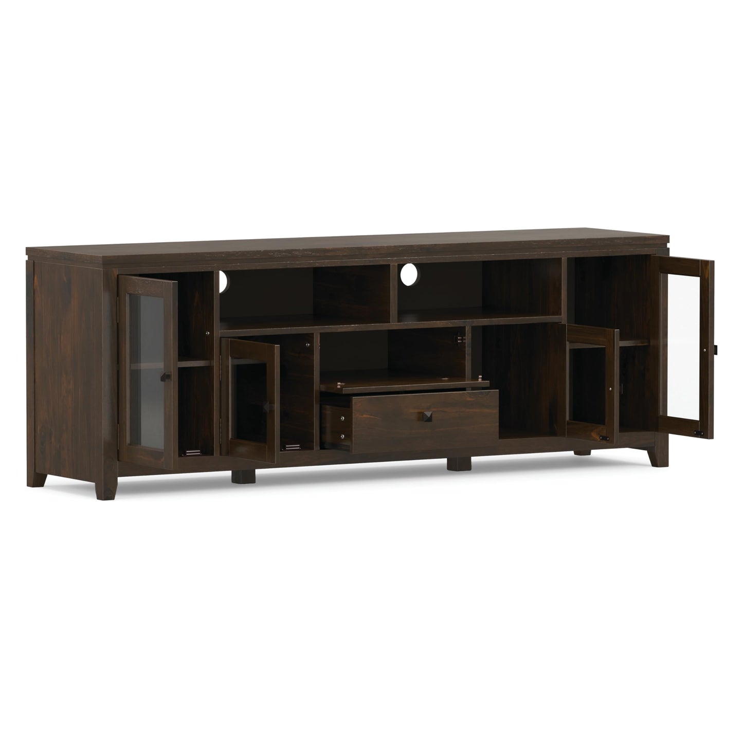 SIMPLIHOME Cosmopolitan TV Stand - 72 inch Wide Solid Wood Media Console in Mahogany Brown, Contemporary Entertainment Center for Living Room for TVs up to 80 Inches with Drawers and Cable Management