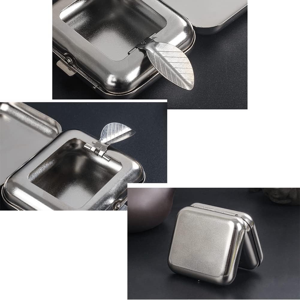 Stainless Steel Mini Pocket Ashtray, Portable Cigarettes Ash Tray with Lid, Compact Car Supplies for Office, Home