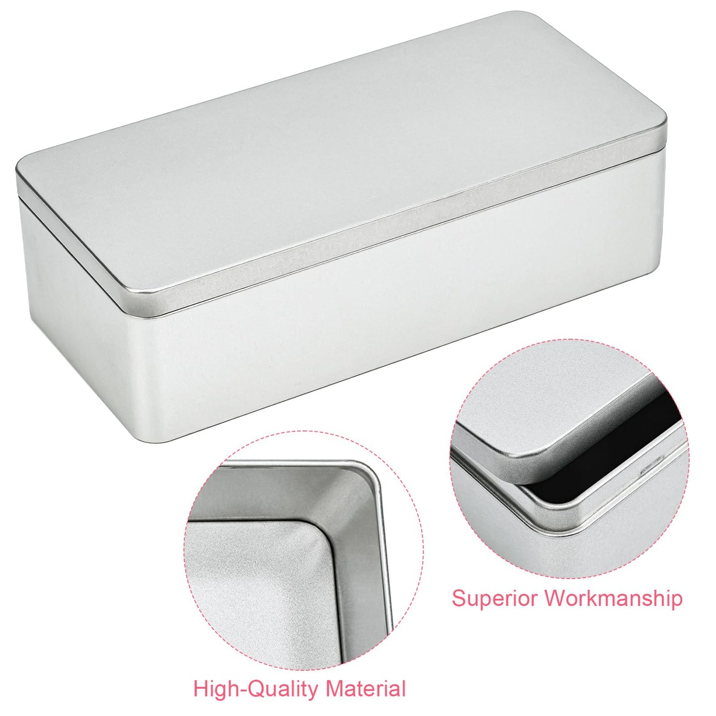Gasuuo Metal Tin Box, 2 Pcs Empty Tin Boxes with Lids, 9.25"x4.33"x2.68" Small Rectangular Tinplate Containers for Storage, Gift Packaging, Home, Office and Workshop Organization, Silvery