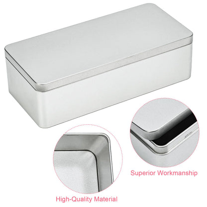 Gasuuo Metal Tin Box, 2 Pcs Empty Tin Boxes with Lids, 9.25"x4.33"x2.68" Small Rectangular Tinplate Containers for Storage, Gift Packaging, Home, Office and Workshop Organization, Silvery