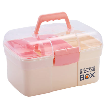 Kinsorcai 11'' Plastic Storage Box with Removable Tray, Multipurpose Organizer for Sewing, Art & Craft, Cosmetic (White)