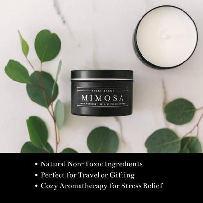 River Birch Candles Mimosa Scented Candle | Premium, All-Natural, Non-Toxic, Soy Candles | 8 oz. Black Matte Tin Travel Candle | Cozy Relaxing Gifts for Home