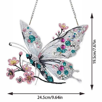 STGLCR Hanging Diamond Art Kits for Adults Pendant Butterfly, Special Shaped Crystal DIY Diamond Painting Kit, Acrylic Board Flower Pendants Double Sided, Home Decor 9.64 Inch