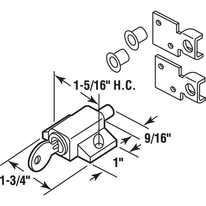 Prime-Line Products U 9862 Sliding Door Keyed Lock, Push-in, White Finish