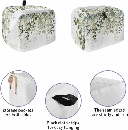Sage Green Leaves 4 Slice Toaster Cover, Small Appliance Dustproof Fingerprint Protector, Machine Washable Eucalyptus