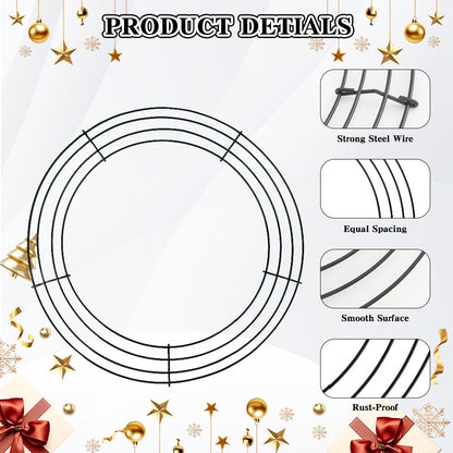 4 Pack Wreath Frame 14 Inch Wire Wreath Frame Round Metal Wreaths Form Dark Green Wire Wreaths Ring for Halloween Thanksgiving Christmas Front Door Outdoor Home Decorations Party Supplies DIY Craft