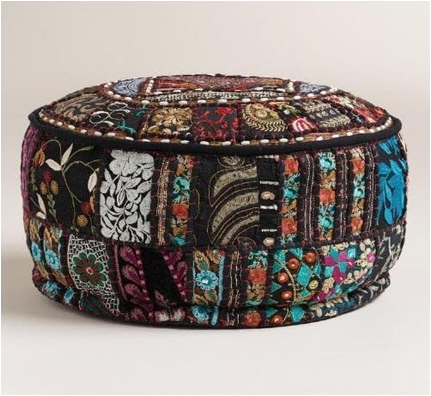 14"x22") Sophia-Art Indian Embroidered Patchwork Cover Indian Decorative Comfortable Floor Cotton Cushion Ottoman Pouf