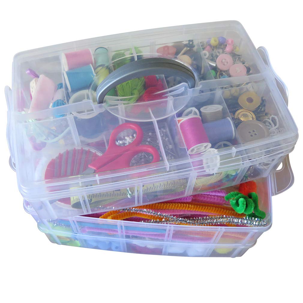 Evelots Storage Container Box, 3 Tier Stackable Snap-On Trays 30 Compartments with Adjustable Dividers for Arts & Crafts Storage, Jewelry Bead Organizers, Toys or Beauty & Sewing Supplies - Clear