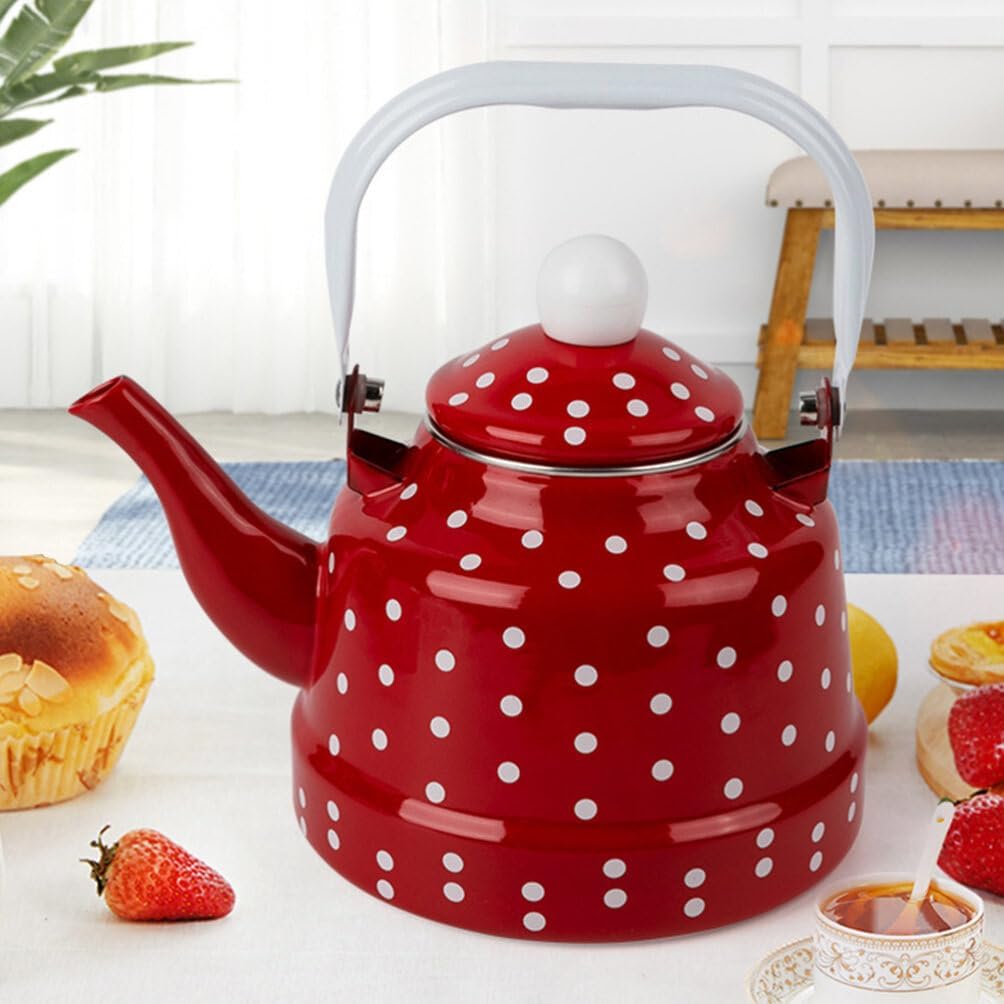 Luxshiny Enamel Stovetop Pour-Over Coffee and Tea Kettle, Small Boiling Water Pot, Camping Teapot