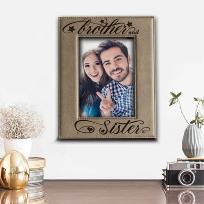 BELLA BUSTA Brother and Sister Photo Frame, Sibling Gift, Christmas Gifts for Parents - Engraved Leather Picture Frame