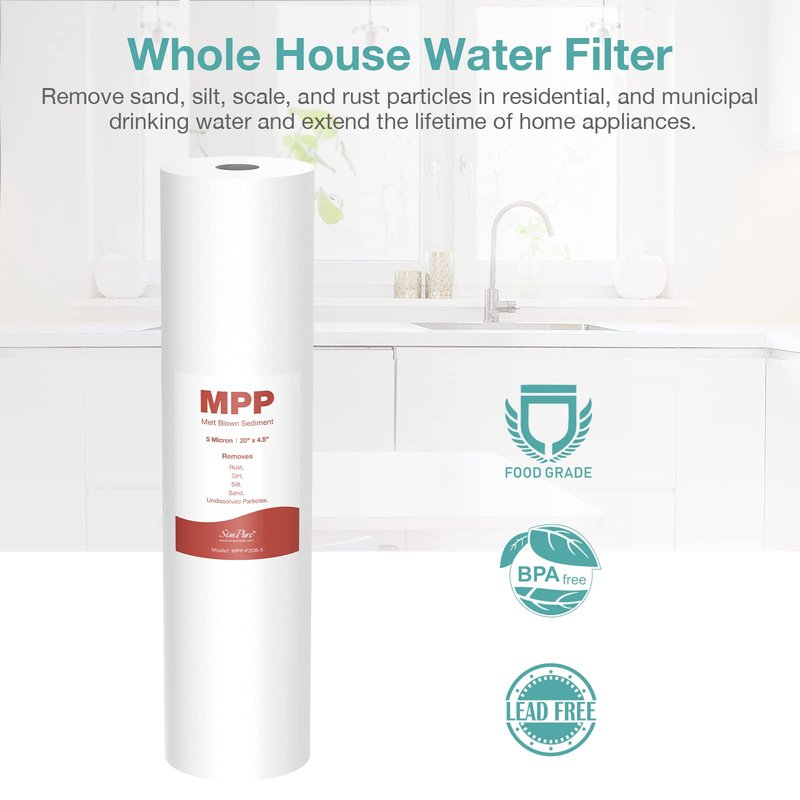 SimPure Sediment Water Filters, 5 Micron 20" x 4.5" Whole House Water Filter Replacement Compatible for SimPure DB20 Blue Housing, WGB22B, WGB32B, AP802, BB20B, BB20T, 2 Pack