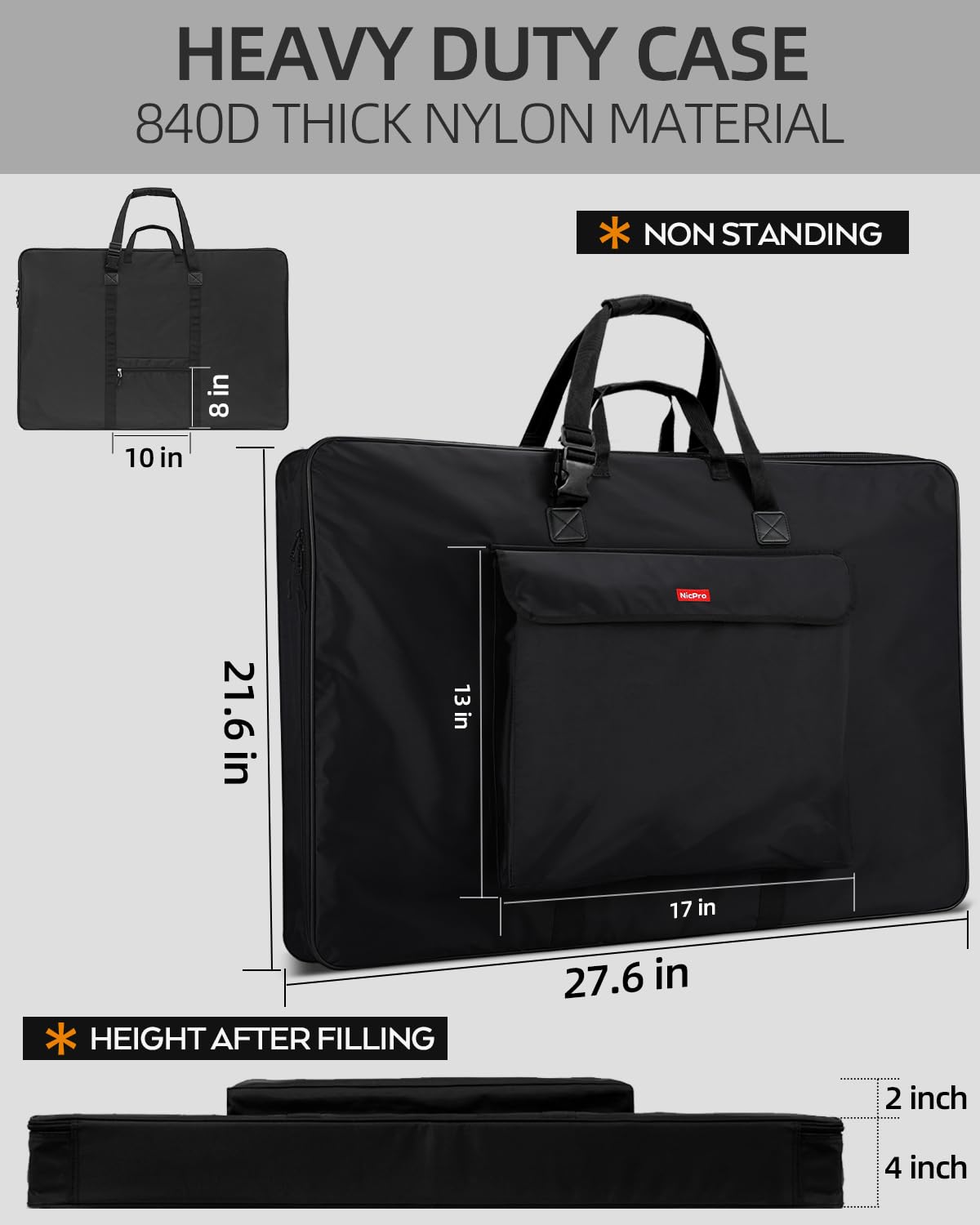 Nicpro Upgrade Art Portfolio Bag 20 x 26'', Waterproof Nylon Artist Bag with Reinforced Side Edges & Adjustable Shoulder Strap, Storage Art Portfolio Case for Artwork Drawing Canvas Photography Poster