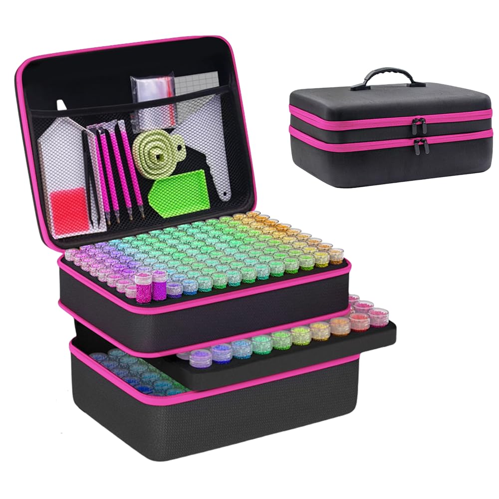 GZWENHAN 246 Slots Diamond Painting Storage Container, Diamond Painting Accessory kit, Diamond Art Accessories and Jewelry Craftsmanship Beads Storage Box, (Rose red)