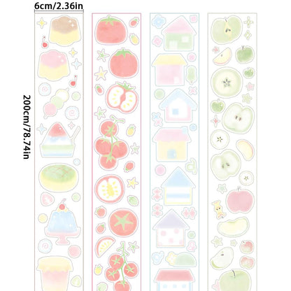 Qojai 4 Rolls Washi Tape Set,Cute Washi Tape Stickers with Die Cutting,Cartoon Fruit PET Washi Tape,Self-Adhesive Waterproof PET Tape,DIY Crafts Decorative Tape for Journaling Scrapbooking Supplies