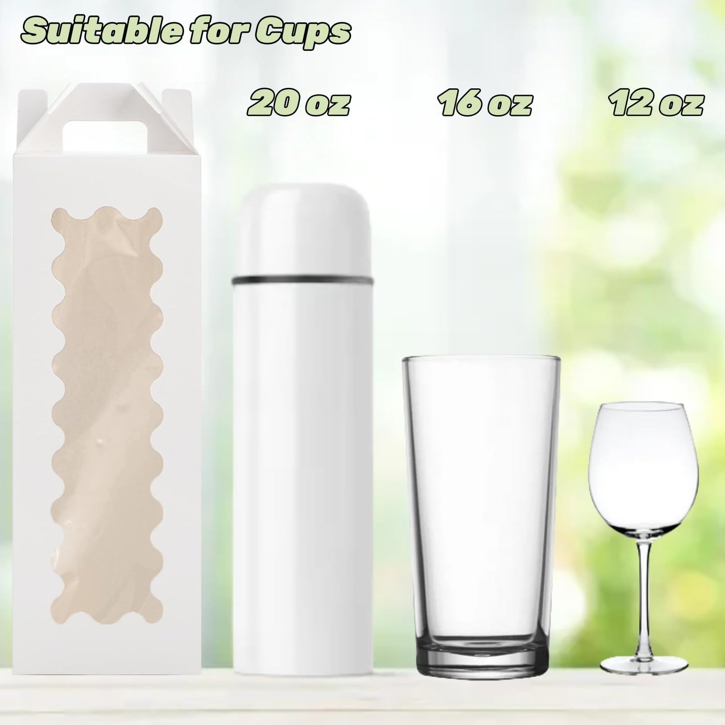 Tlence 50 Pack Gift Box for Sublimation, Transparent Tumbler Wrapping Boxes, Glass Packaging Exhibition Box with Handle, Heat Press Blank Boxes for 20oz/30oz Wine Bottle Cup Jars, Birthday Presents
