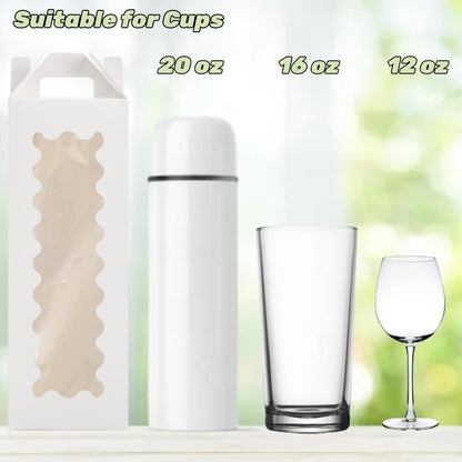 Tlence 50 Pack Gift Box for Sublimation, Transparent Tumbler Wrapping Boxes, Glass Packaging Exhibition Box with Handle, Heat Press Blank Boxes for 20oz/30oz Wine Bottle Cup Jars, Birthday Presents