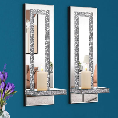 Aeveco Set 2, 4)) Crystal Crush Diamond Mirrored Candle Sconces, Silver Wall Candle Holder of Wall Decorations