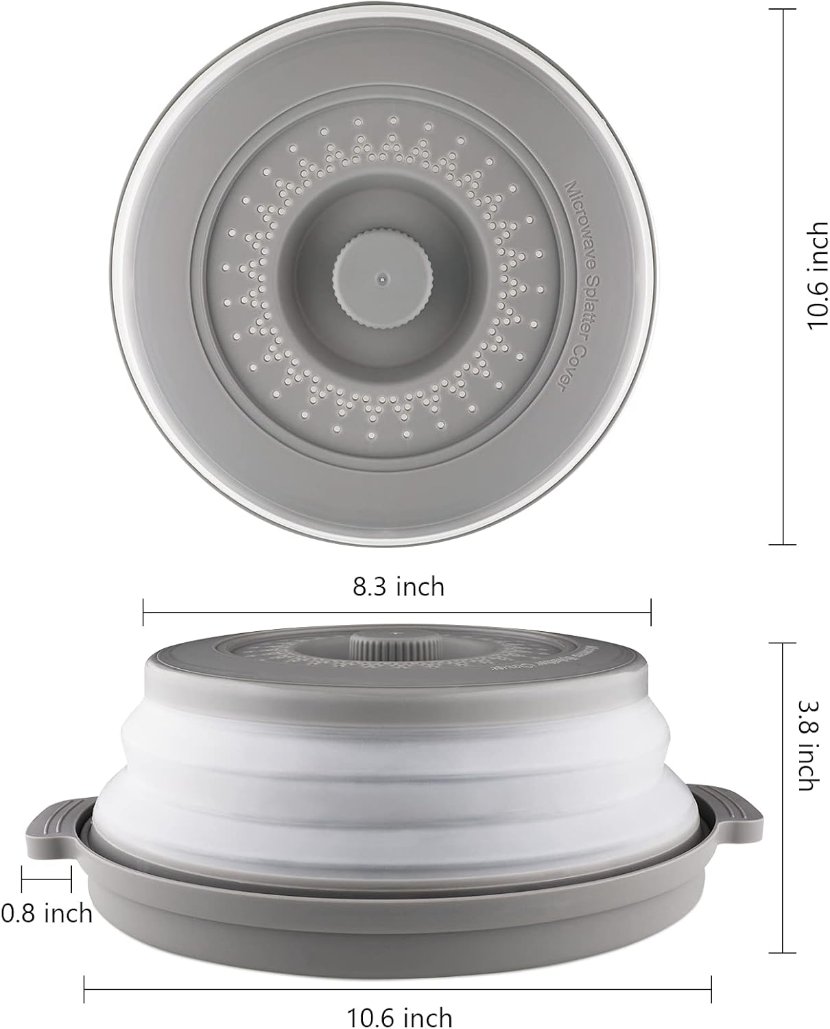 Microwave Splatter Cover with Plate Tray Set, BPA Free, 10.6 Inch Lid, Gray