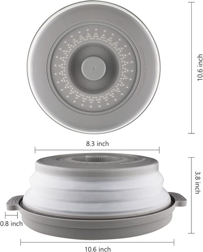 Microwave Splatter Cover with Plate Tray Set, BPA Free, 10.6 Inch Lid, Gray
