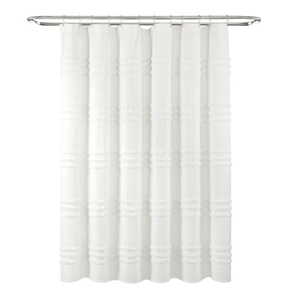 Lush Decor Boho Kendra Tufted Yarn Dyed Cotton Blend Shower Curtain Single 72" W x 72" L White - White Shower Curtains for Bathroom - Bathroom Curtain