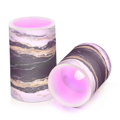 BOENLE Flickering Flameless Candles, Black White Marble Gold Veins LED Candles with Remote Timer, Set of 2 Battery Operated Candle for Valentine Wedding Birthday