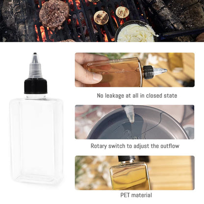 LELE LIFE 4Pcs Small Oil Dispenser Bottle for Camping, 3.4oz Leak-Proof Squeeze Condiment Bottle with Twist Top Cap, Liquid Condiment Container Dispensing Bottles for Oil Soy Sauce Vinegar