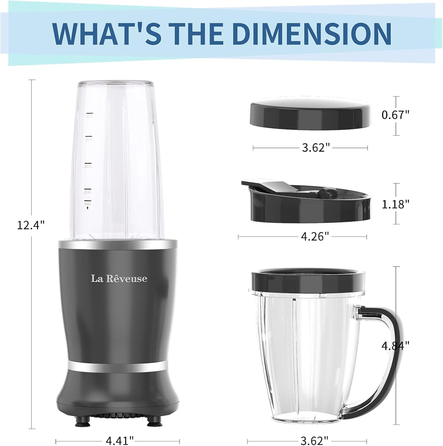 La Reveuse Personal Size Blender 250 Watts Power for Shakes, Smoothies, Sauces with 1 Piece 15 oz Cup & 1 Piece 10 oz