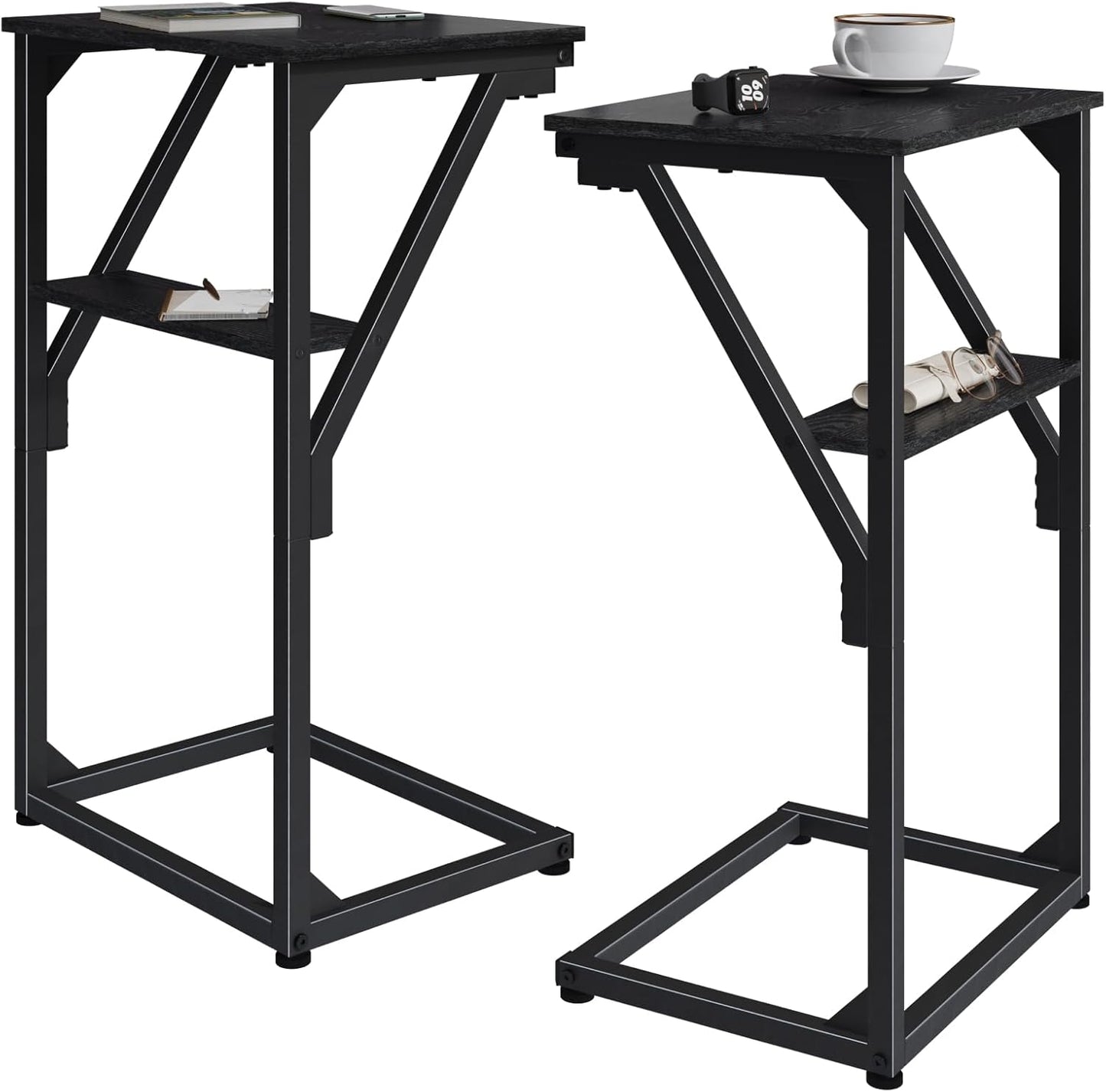 NEFROM Set 2, ET-D-BKW2 C-Shaped End Tables, Sofa TV Trays of Small Couch Side Table for Living Room, Bedroom, Bedside