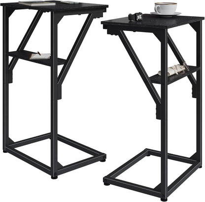 NEFROM Set 2, ET-D-BKW2 C-Shaped End Tables, Sofa TV Trays of Small Couch Side Table for Living Room, Bedroom, Bedside