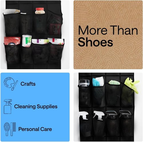 GORILLA GRIP Over The Door Shoe Organizer - 35 Large Breathable Mesh Pockets | Space-Saving Storage 68.5H x 24.5W Black