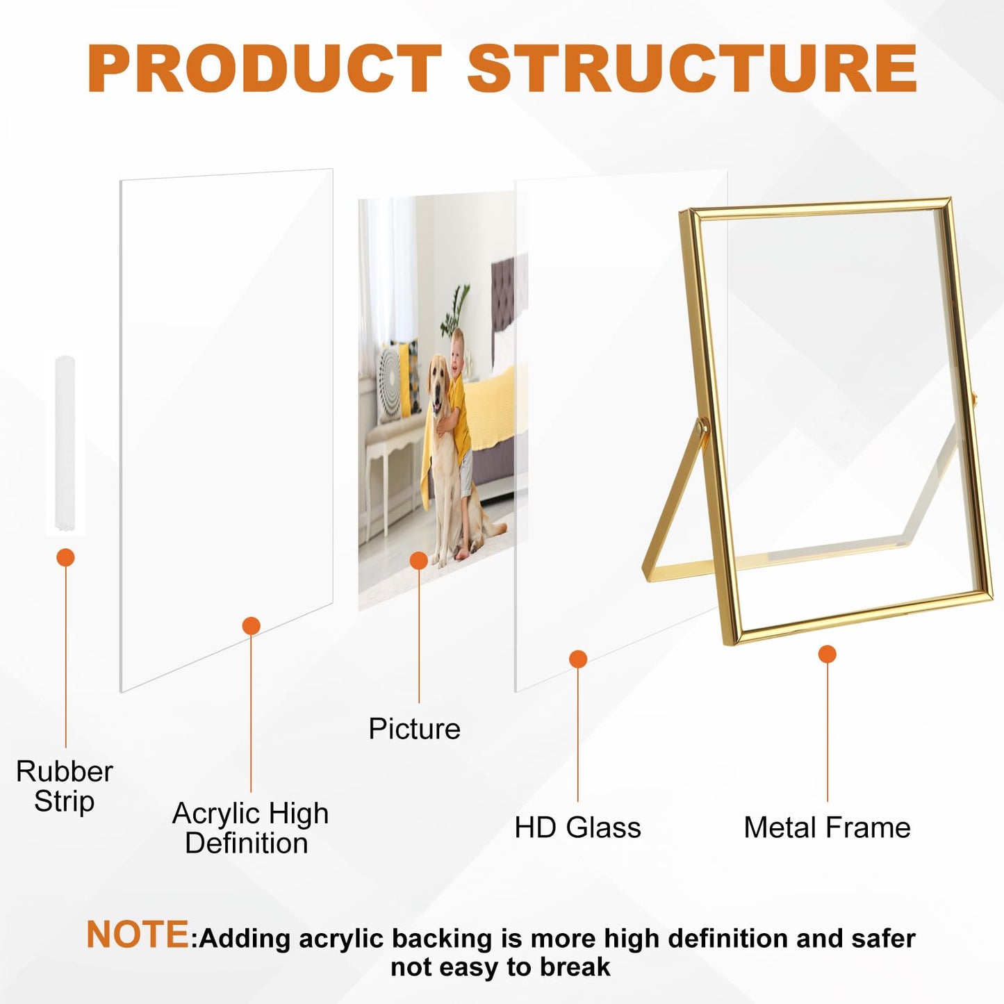 WOPPLXY 5 "x 7" Gold Floating Frames Set of 3, Pressed Glass Floating Frames, Vertical Adjustable Tabletop/Shelf Photo Frame, Gold Floating Picture Frame for 4 x 6,3 x 5 Photo Tabletop Display