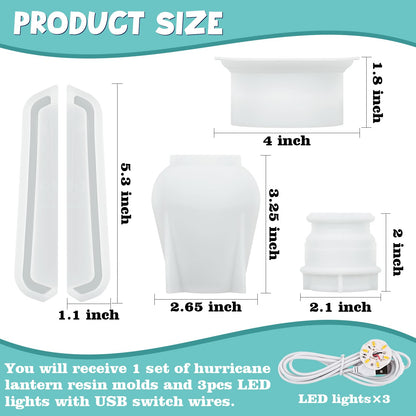 Actvty Oil Lamp Resin Molds Set, Hurricane Lamp Silicone Mold for Resin Casting, Epoxy Light Molds with 3pcs LED Lights DIY Retro Lantern Indoor Oil Lamps for Table Fireplace Home Decoration