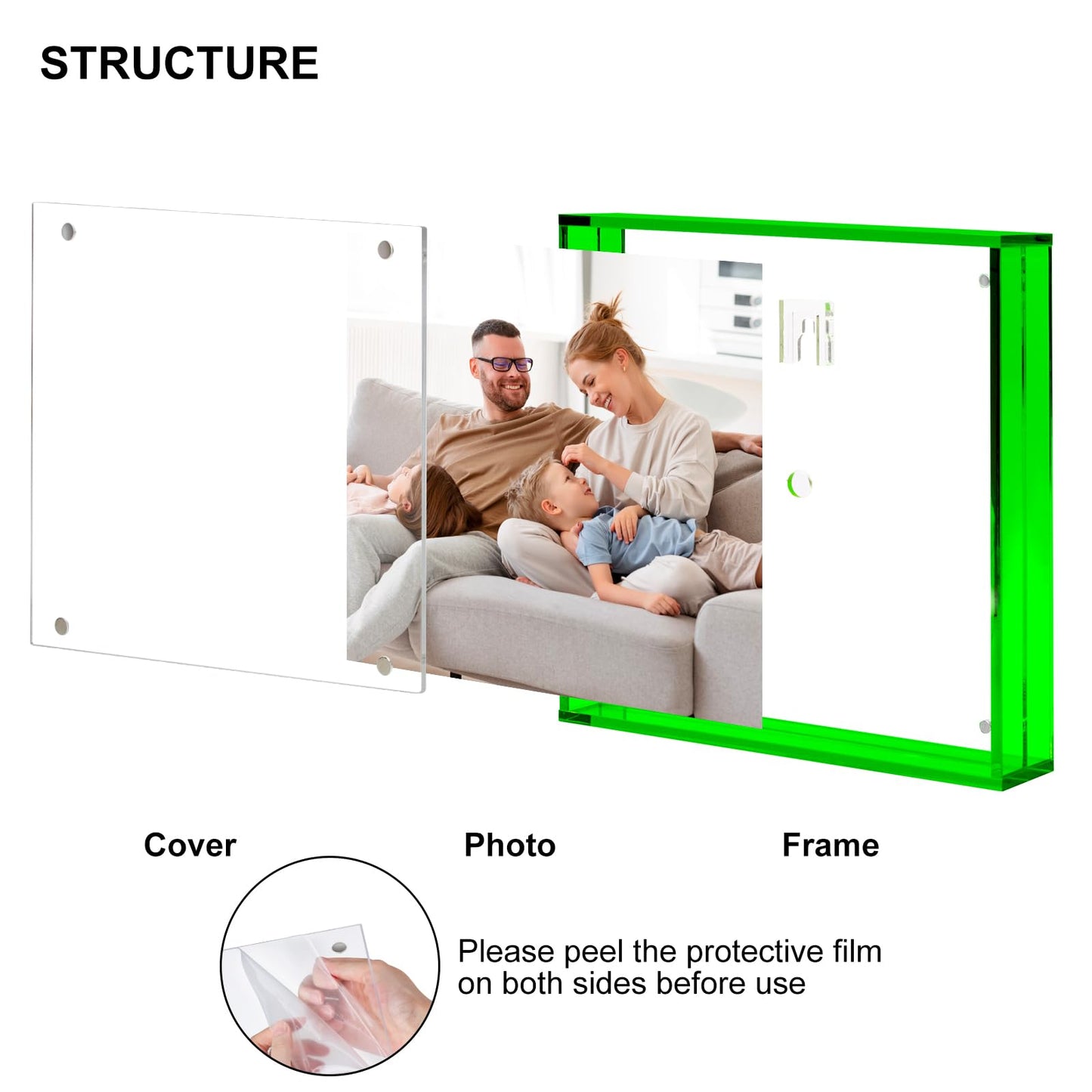 10x10 Picture Acrylic Glass Frame Green Clear Floating Photo Frames for Art Print Wall-Mountable, Individual Tabletop, Shelf and Desk, Decorative Art Design, Home Décor (Art Deco, Emerald Green, 10X10)