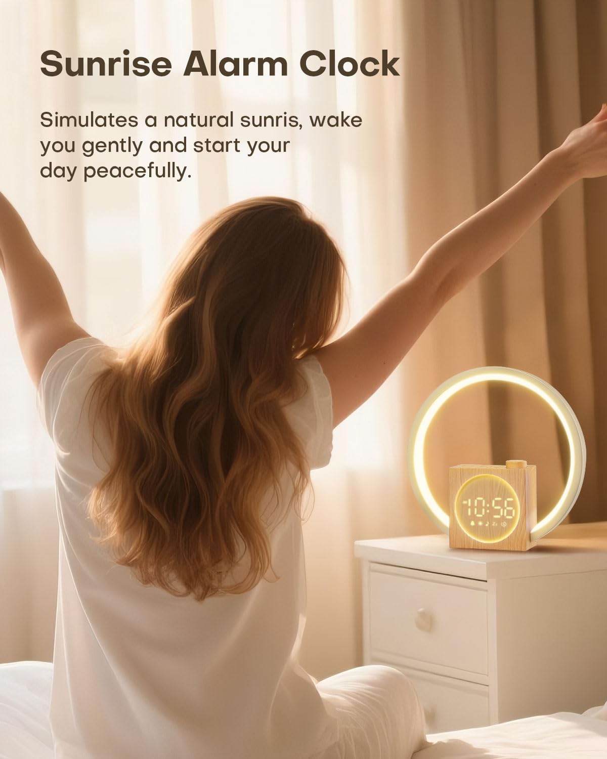 12 30 Sunrise Alarm Clock, White Noise Sound Machine, Alarm Clocks for Bedrooms with Color Ambient Nightlight, White